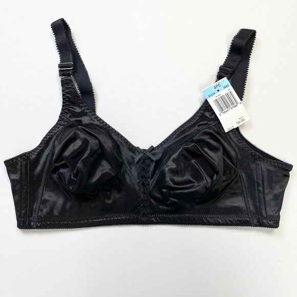 Bali Double Support Wireless Bra Womens 40C Lace Up Front Black Satin 3820 - Picture 1 of 7